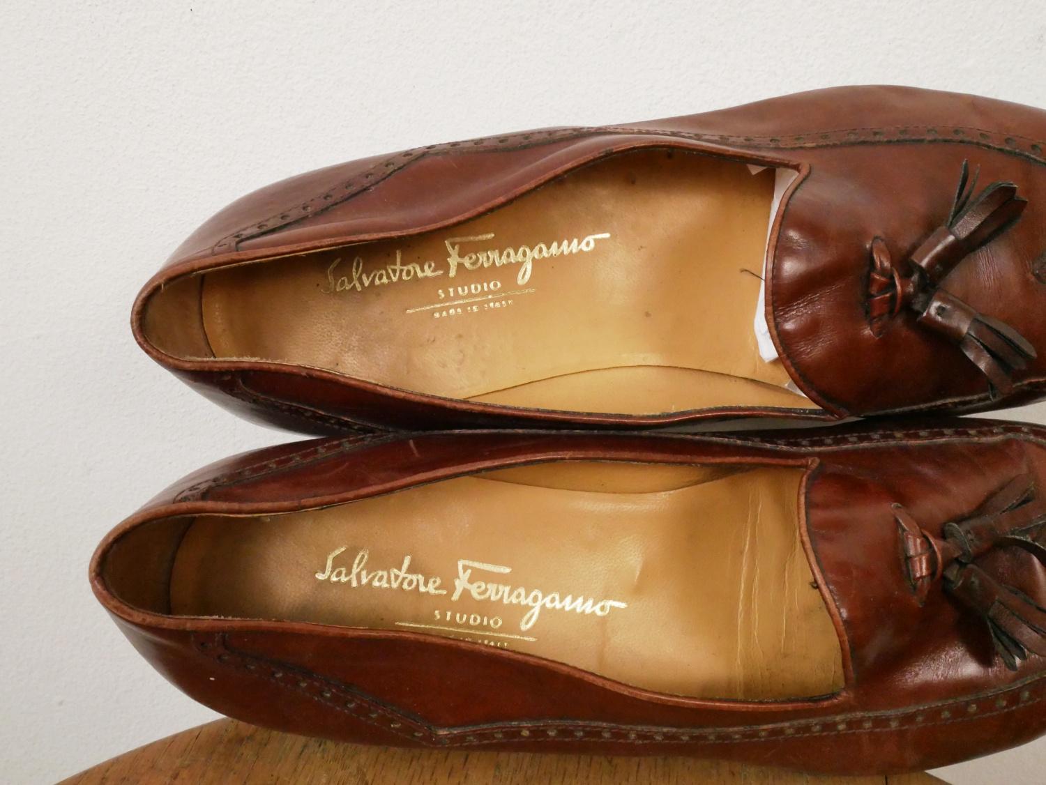 Salvatore Ferragamo‎ Brown Leather Wingtip Tassel Loafers Sz 8D Vintage Salvatore Ferragamo Tassel Wingtip Brown Loafers/10d  main image 2
