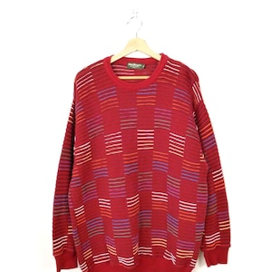 Vintage 90s Norm Thompson Men's Red Multicolor Stripe Sweater