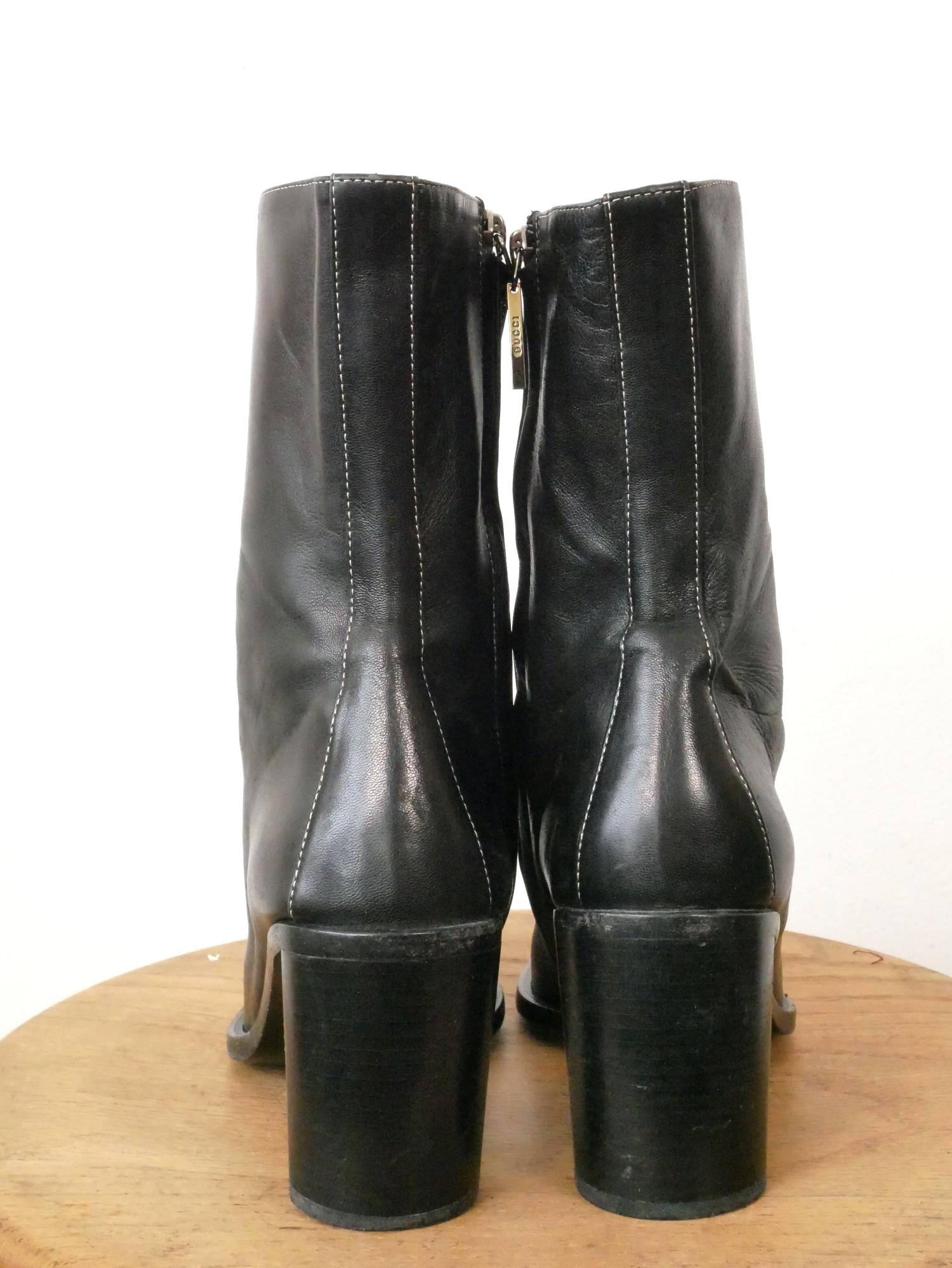 Gucci Black Leather Side Zipper Boots/women's 9B - Etsy