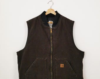 Carhartt ベスト Vintage Faded Black Carhartt Vest - Carhartt Zip up Quilted