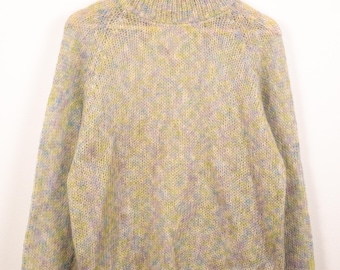 Vintage Mohair Wool Blend Speckled Mock Neck Sweater Fuzzy Knit Pullover