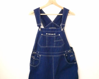 Vintage Women's Azure Blue Cotton Shortall/Overall Shorts/W34