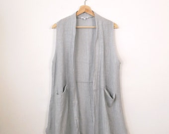 Bluish Gray Women's Linen Long Vest/Gilet