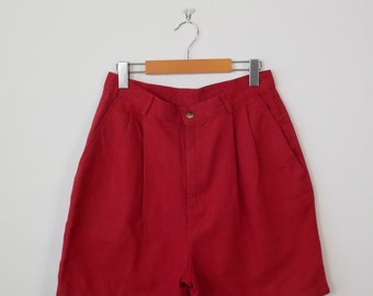 Vintage Solid Red Linen/Cotton High waist Pleated Shorts/Land's End/W29