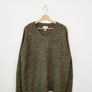 Vintage 90s Van Heusen Women&#39;s Olive Brown V-Neck Sweater-Made in USA