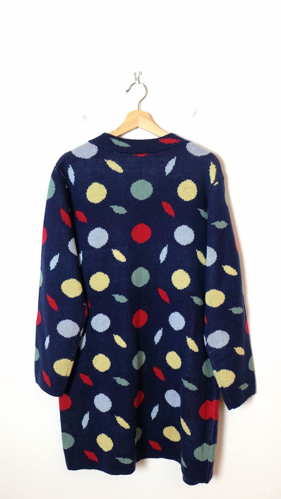 Vintage Dark Blue/Colorful Polka dots Long Sweate… - image 5