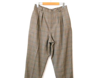 Pantalones de lana ajustados de cintura alta a cuadros para mujer, estilo años 90.
