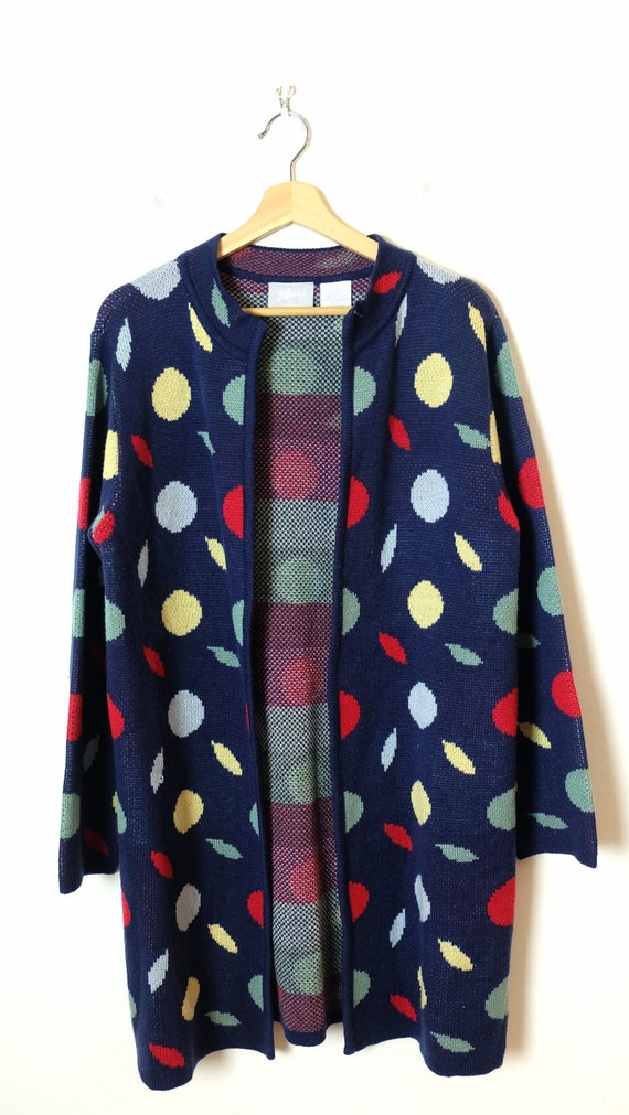 Vintage Dark Blue/Colorful Polka dots Long Sweate… - image 2