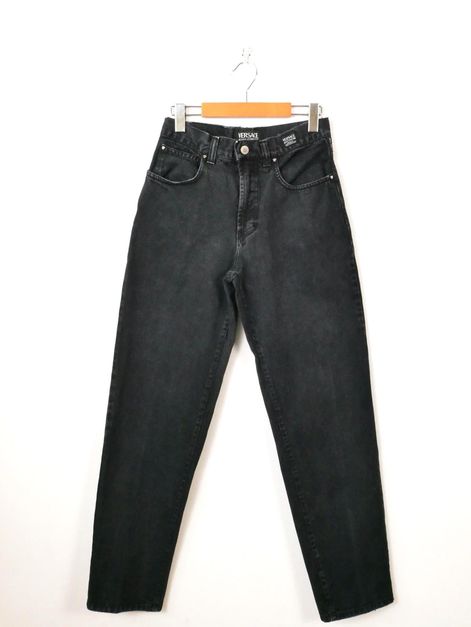 Vintage 1990s Versace Jeans Couture Black High Rise Tapered Jeans