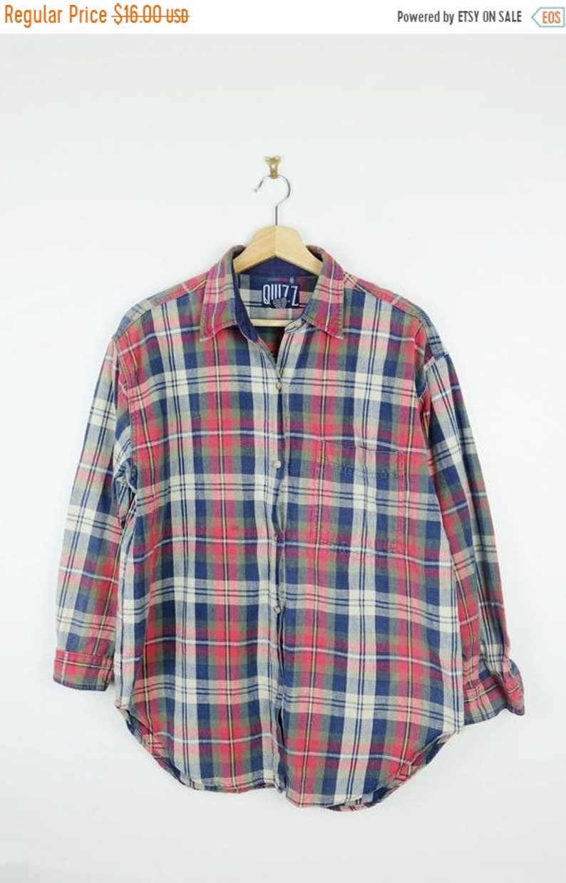 ON SALE Vintage Red tartan PlaidChecked Long sleeve Cotton Blouse from 80/'s