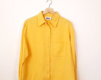 Vintage Women's Yellow Linen Long Sleeve Shirt