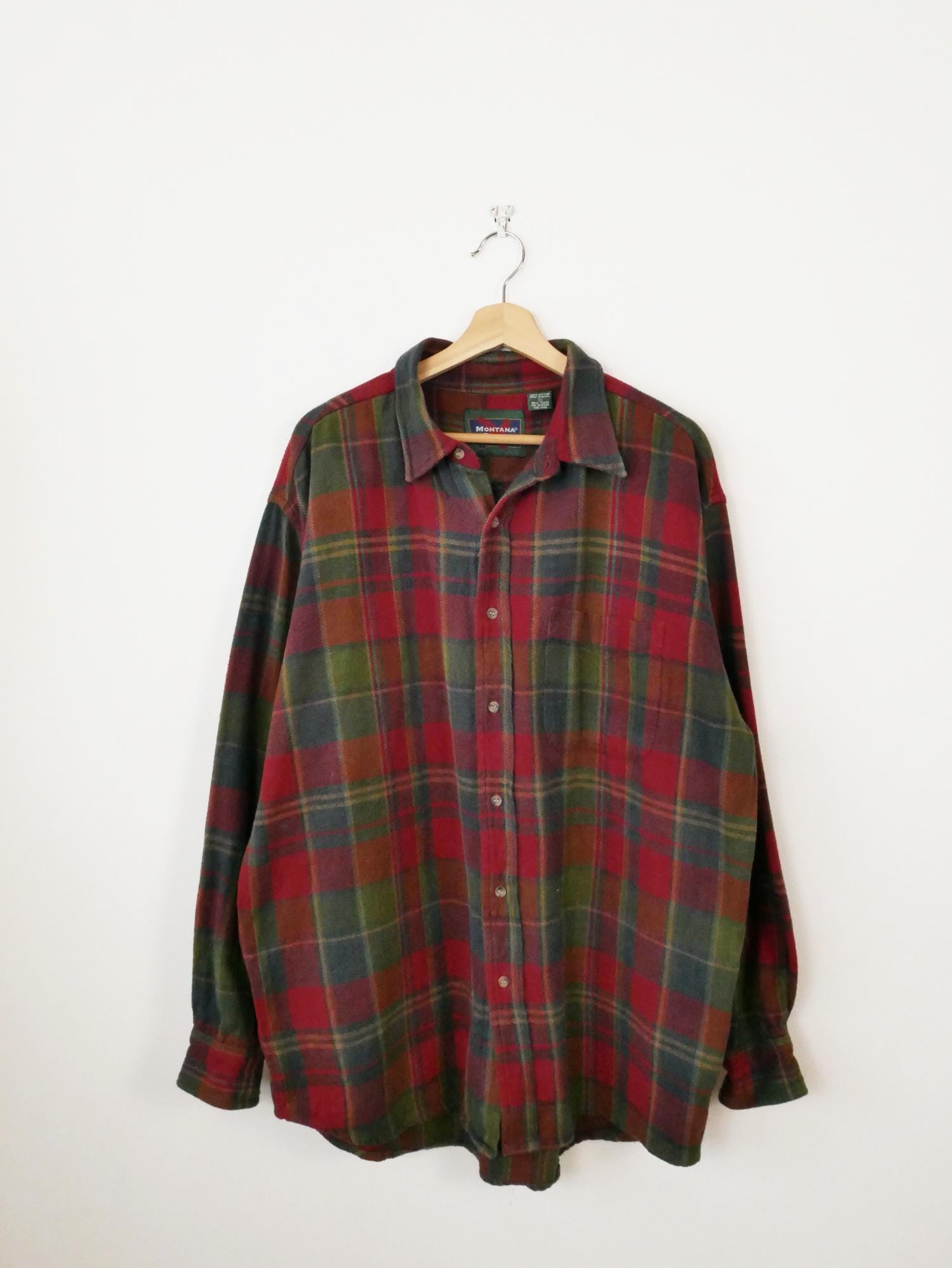 Vintage 1990s Men's Red Green Plaid Flannel Shirt