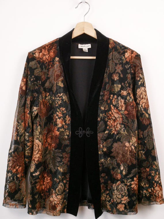 Vintage Coldwater Creek Women's Floral Velvet Jacket Made in USA
