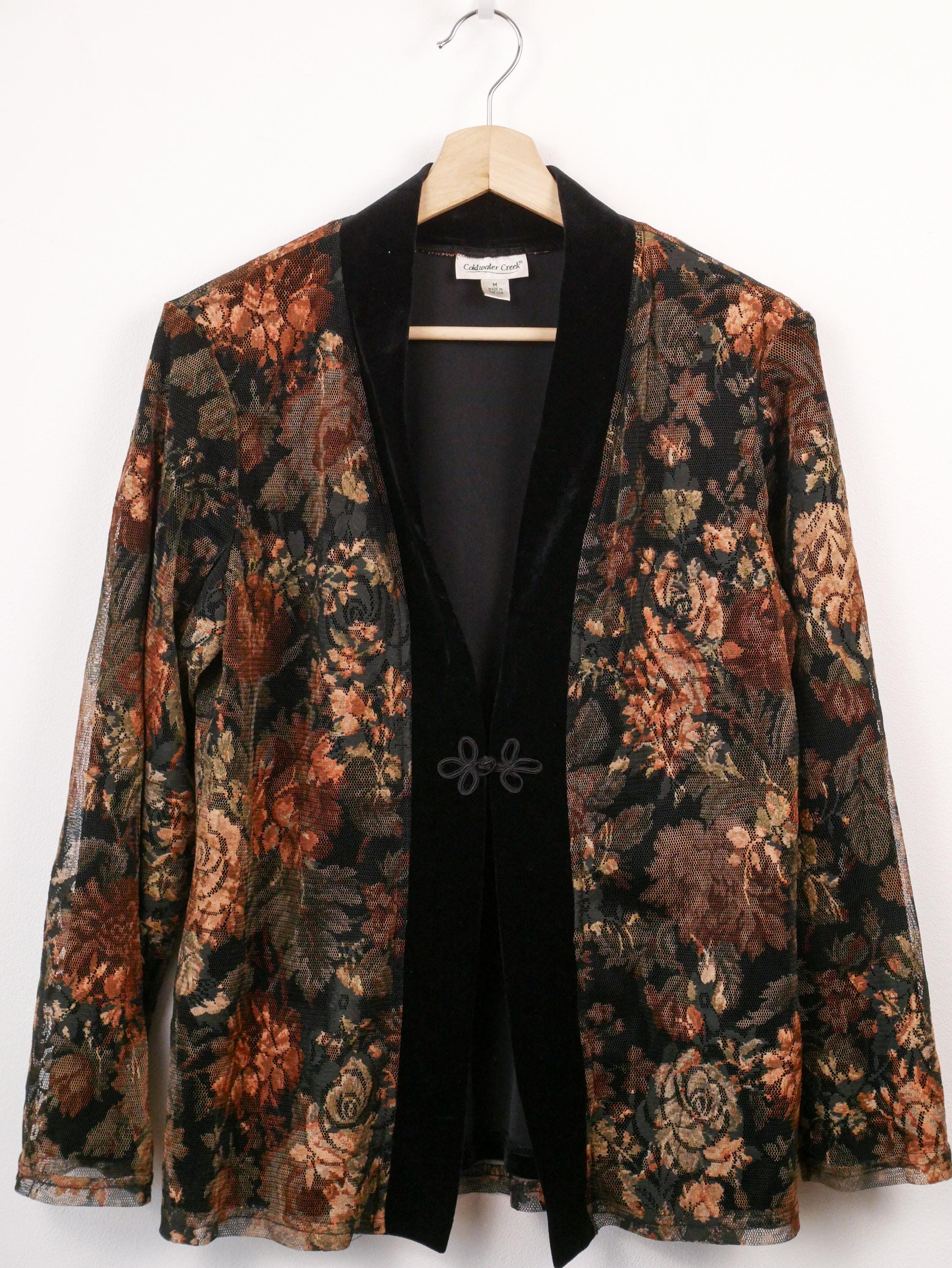 Vintage Coldwater Creek Women's Floral Velvet Jacket Made in USA
