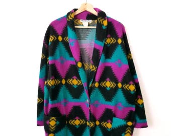 90s Women's Southwestern Aztec Boxy Blazer Jacket