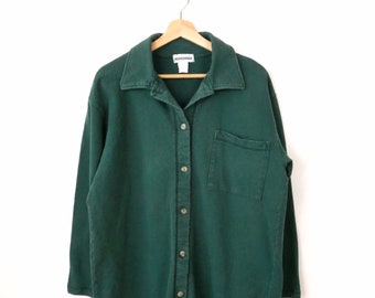 Vintage Women's Forest Green Button down Sweatshirt/Long Sleeve Shirt