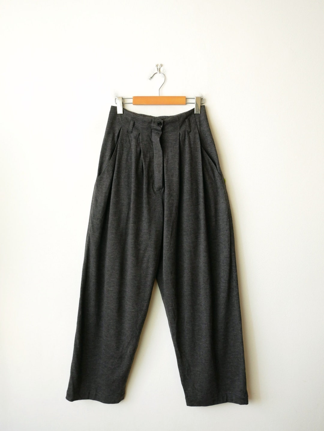 Vintage Gray High Waist Baggy Pants/wool Blends Slouchy