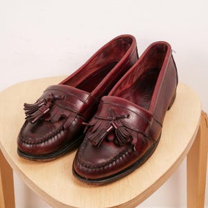 Men’s Sz‎ 9.5B Classic Burgundy Leather Loafers w/Tassels by Hanover made in USA VTG Florsheim Imperial Tassel Loafers Mens 9.5 E Burgundy  main image 4