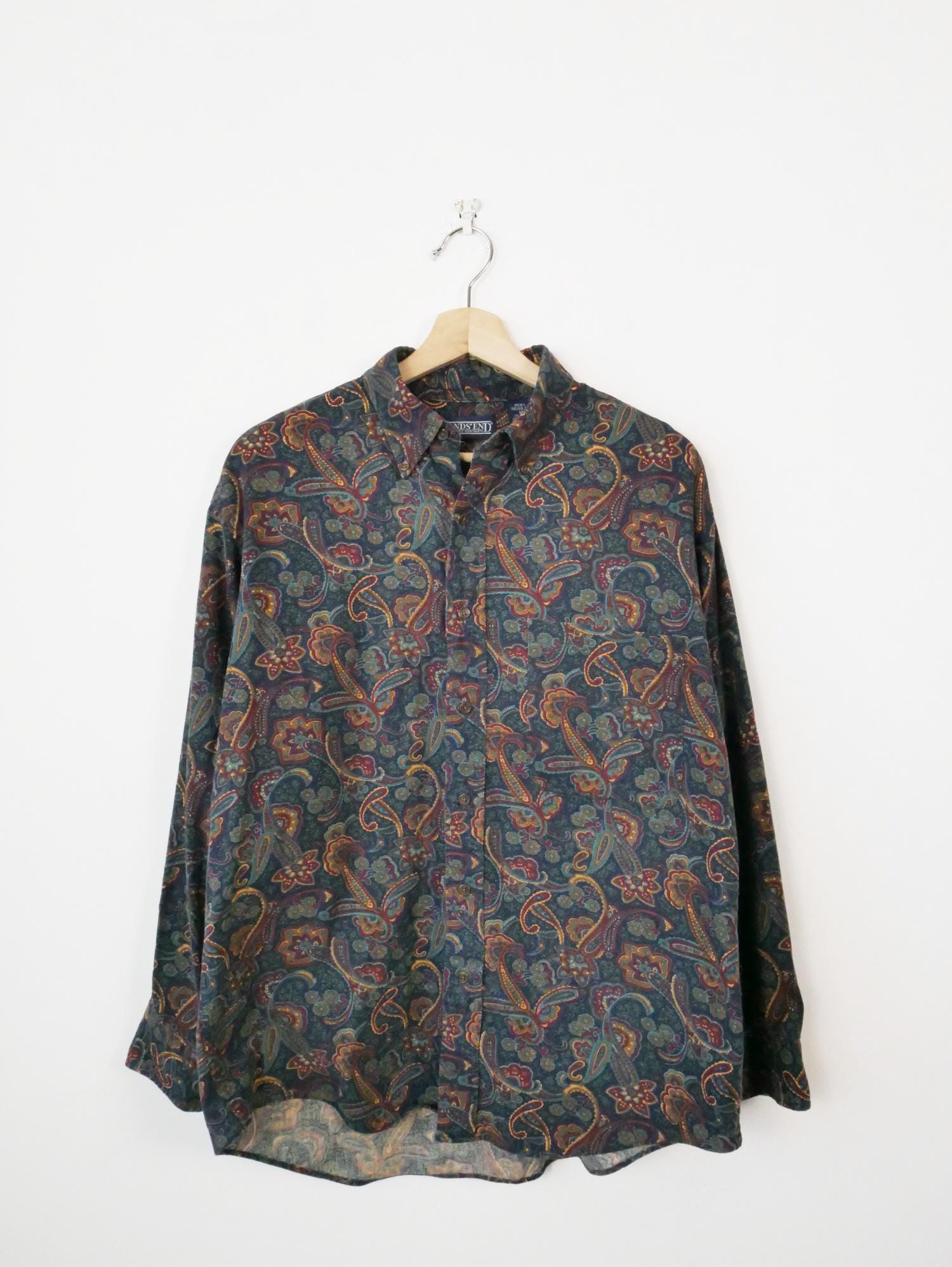 Vintage Land's End Paisley Men's Long Sleeve Cotton Shirt/men's M