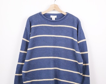 2000s Christopher & Banks Women's blue striped knit sweater