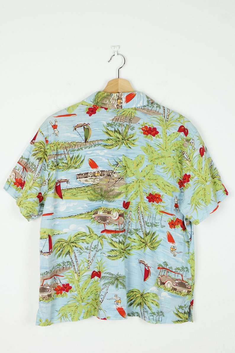 ON SALE Women/'s Light Blue Hawaiian shirt Blouse from 90/'s