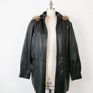 vintage Manteau à capuche en cuir souple noir pour femme/Manteau avec cordon de serrage