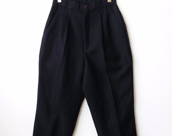 Vintage Solid Black High waisted tapered Pleated Pants/Trousers/W26/Minimal Pants