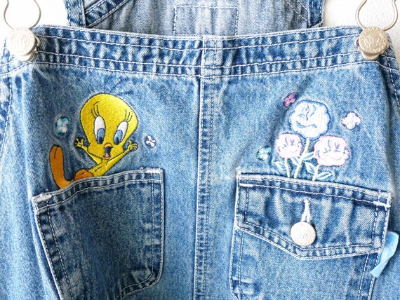 Vintage Looney Tunes Tweety Embroidered Denim Bib… - image 4