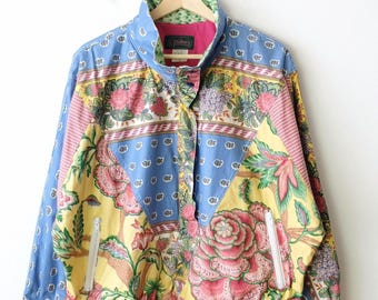 90s Women's multicolor floral colorblock pullover cotton jacket