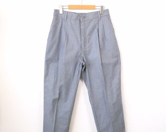 Vintage Wrangler Casual Blue/Gray Check High waist tapered Cotton Pleated Pants/W29