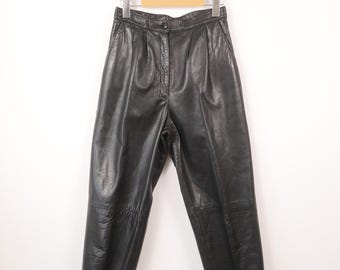 Vintage 90s Women's Black High Waist Leather Pants