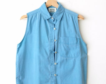 Women's Cerulean Blue Sleeveless Cotton Blouse/Sleeveless Shirt