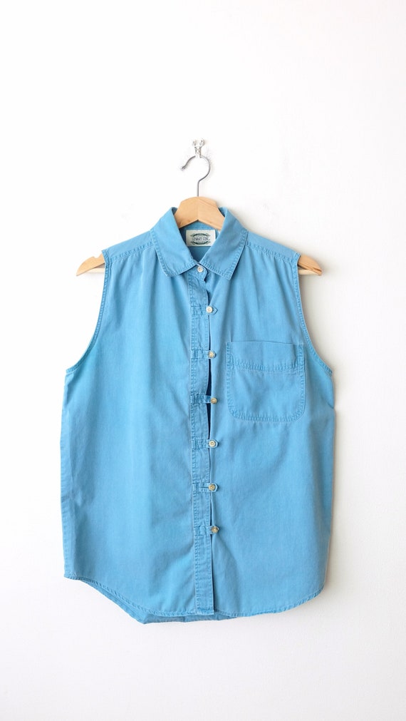 Women's Cerulean Blue Sleeveless Cotton Blouse/Sle