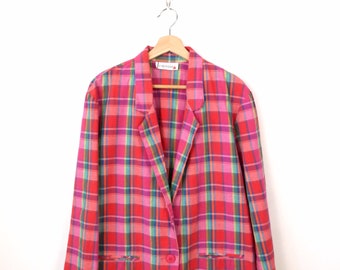 Veste légère en coton rouge/rose à carreaux/à carreaux pour femme/veste carrée vintage