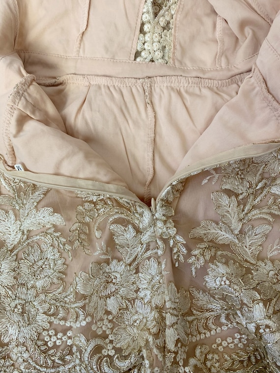 Vintage Nude Pink/Ivory Floral Embroidered Halter… - image 6