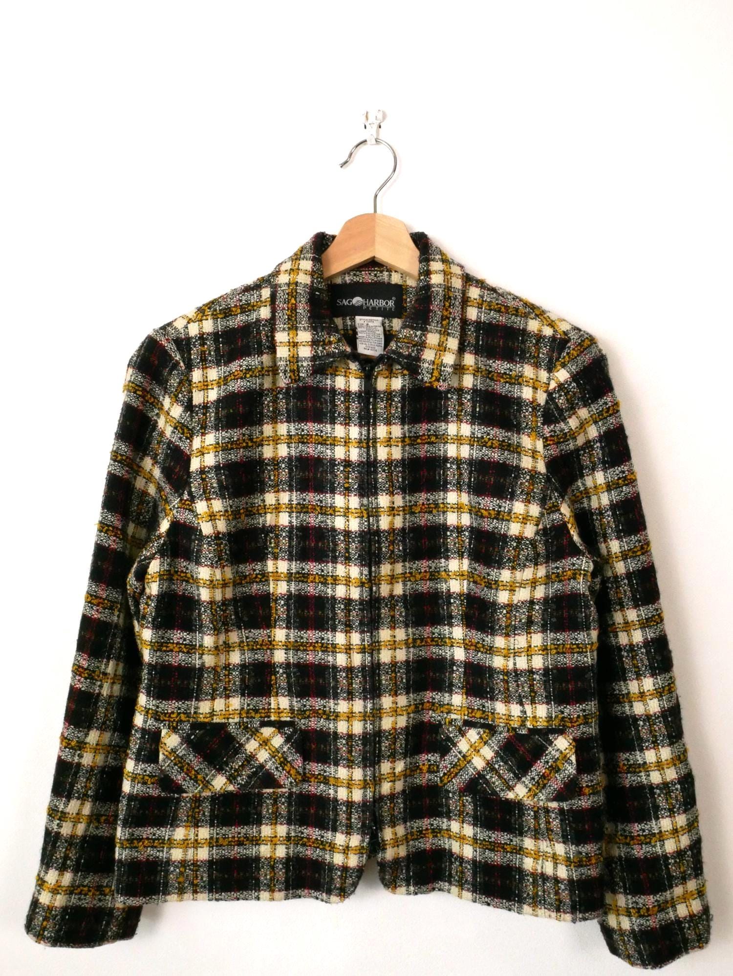 ヴィンテージ レディース ブラック/エクリュ/イエロー チェック柄