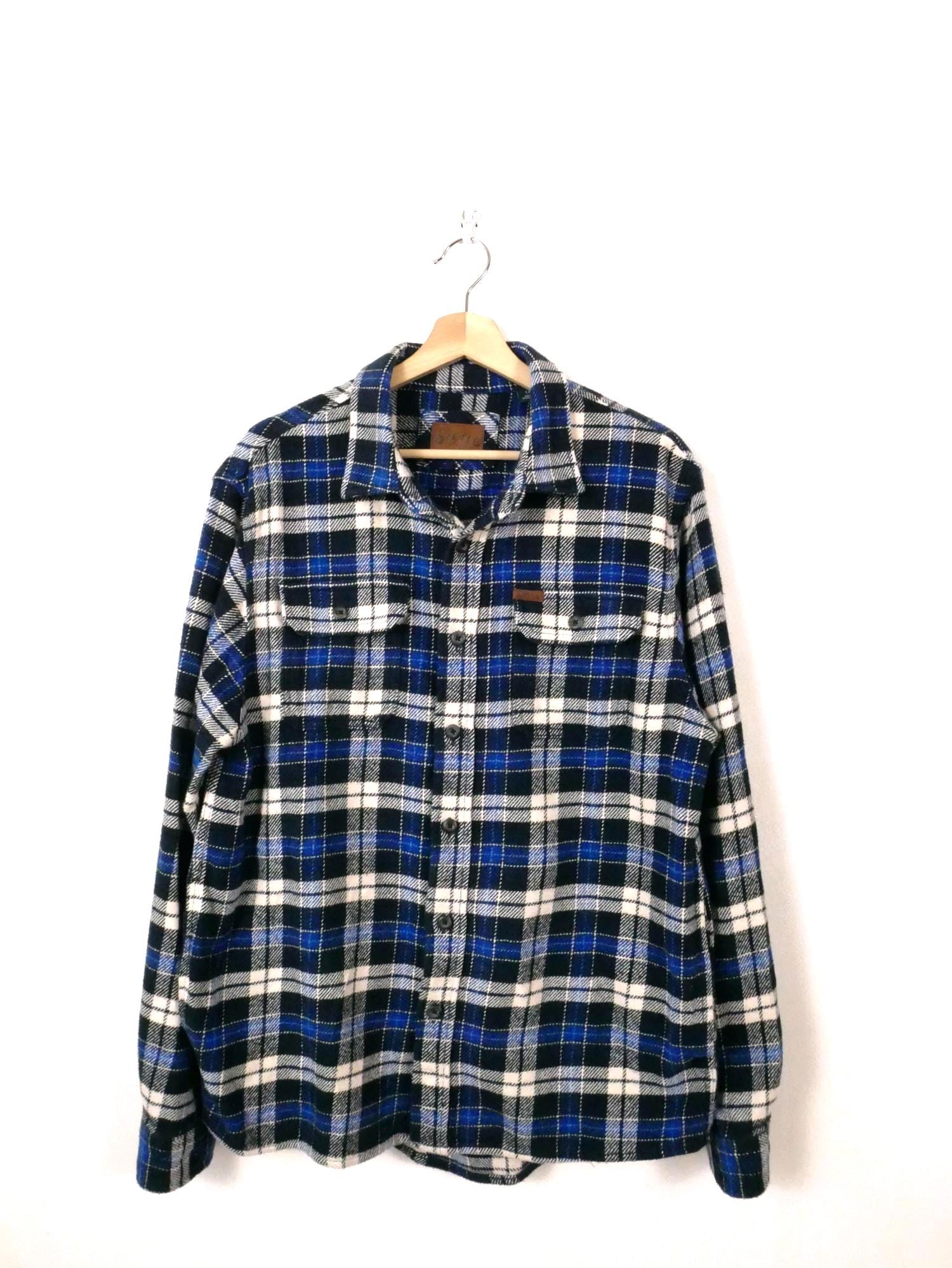 ORVIS Blue/black/white Plaid Double Weight Flannel Shirt ORVIS Blue/black/white Plaid Double Weight Flannel Shirt