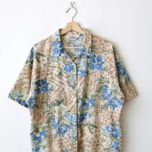 Vintage Hibiscus/ Leopard print Short sleeve Blouse/Women's Shirt