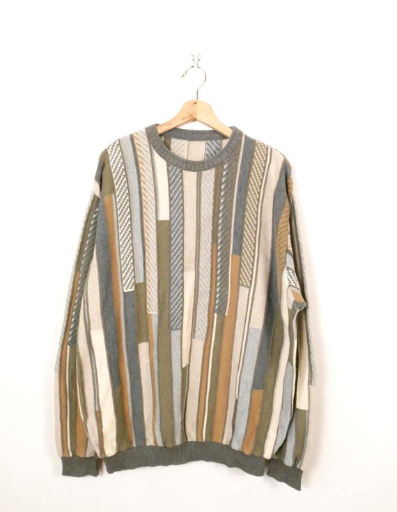 Vintage 90s Men's Neutral Tone Coogi-Style Sweater
