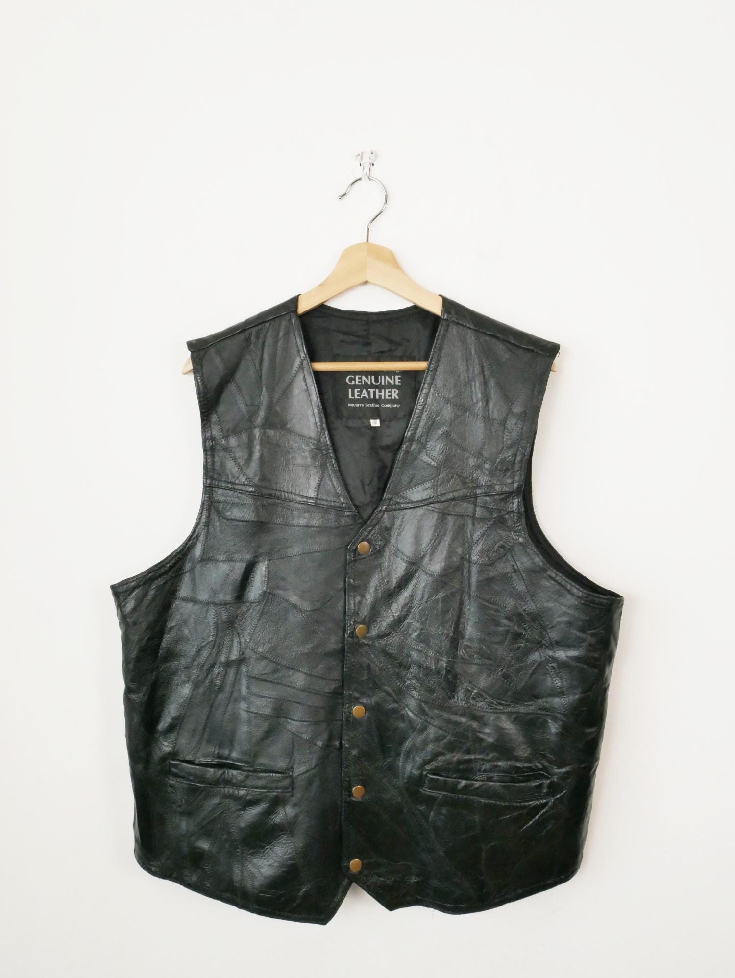 Vintage 90s Navarre Leather Company Men's Black Leather Vest