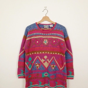 Vintage 90s Sigrid Olsen Pink Abstract Cotton knit Sweater