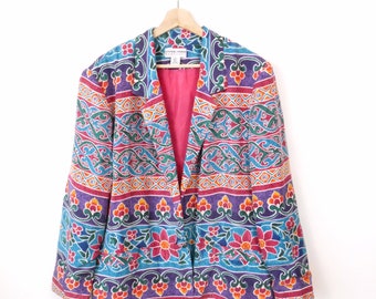 Vintage Floral/Multipattern Silk Boxy Blazer/Lightweight Jacket /Women's