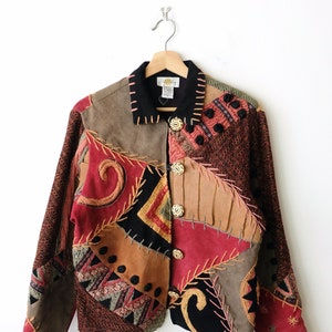 Vintage Suede/Knit Patchwork Button up Women's Jacket