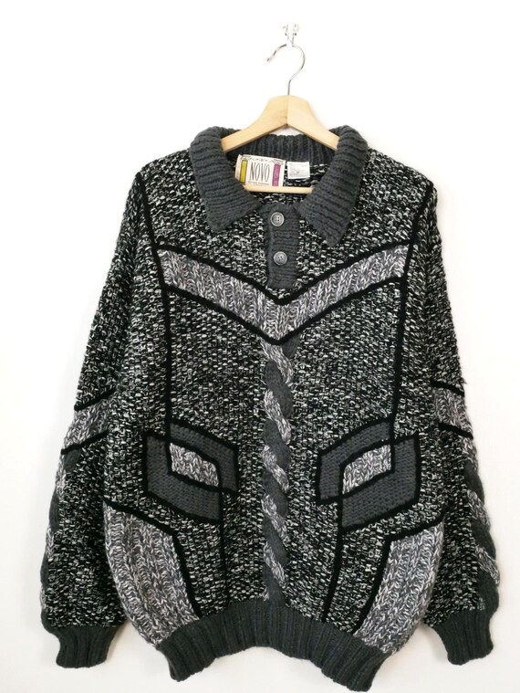 80's 90's vintage mohair taste カーディガン 黒 Vintage 1980s Novo Men's Gray Black Mohair Blend Sweater - Etsy