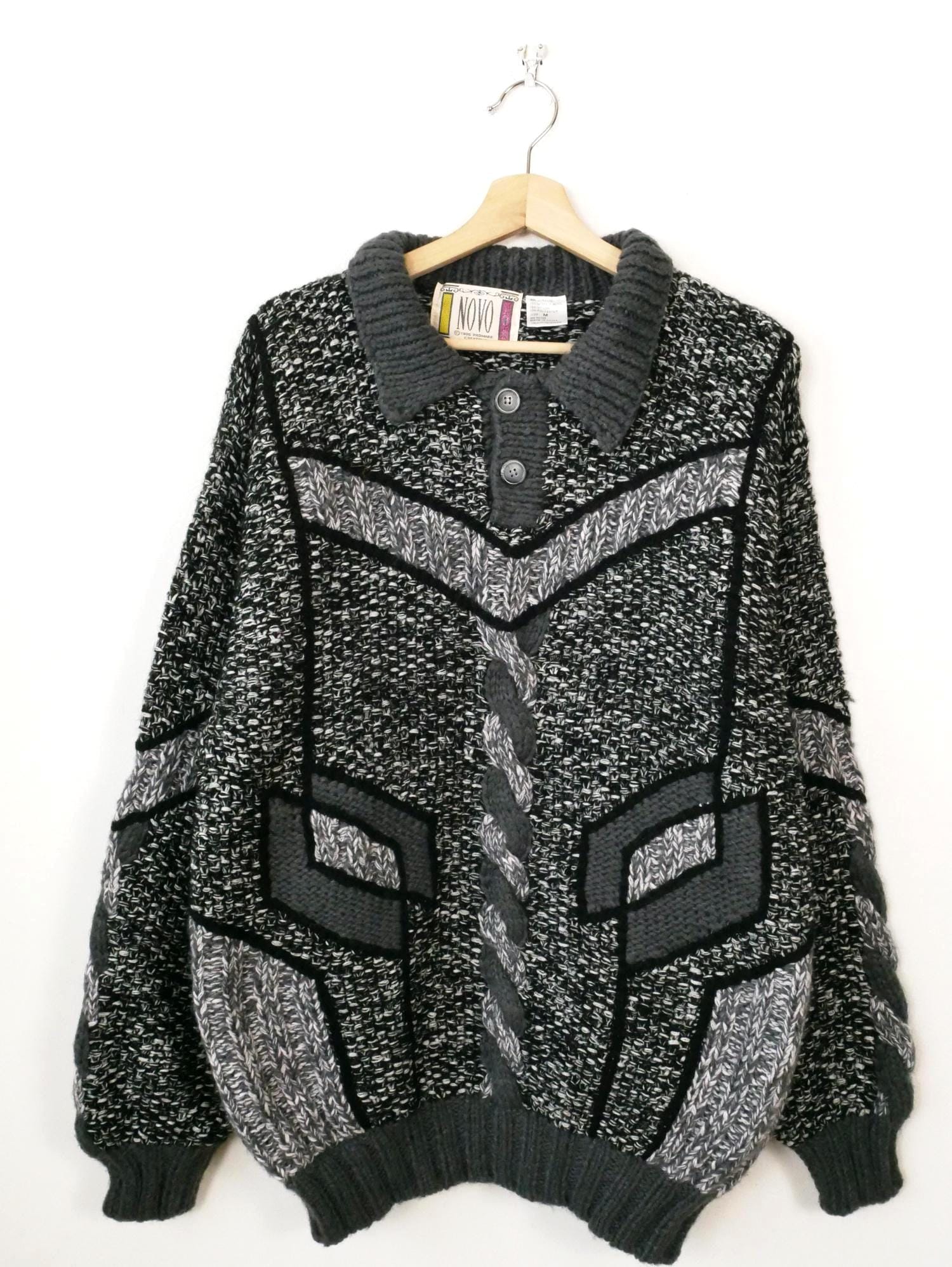 Vintage 1980s Novo Men's Gray Black Mohair Blend Sweater - Etsy