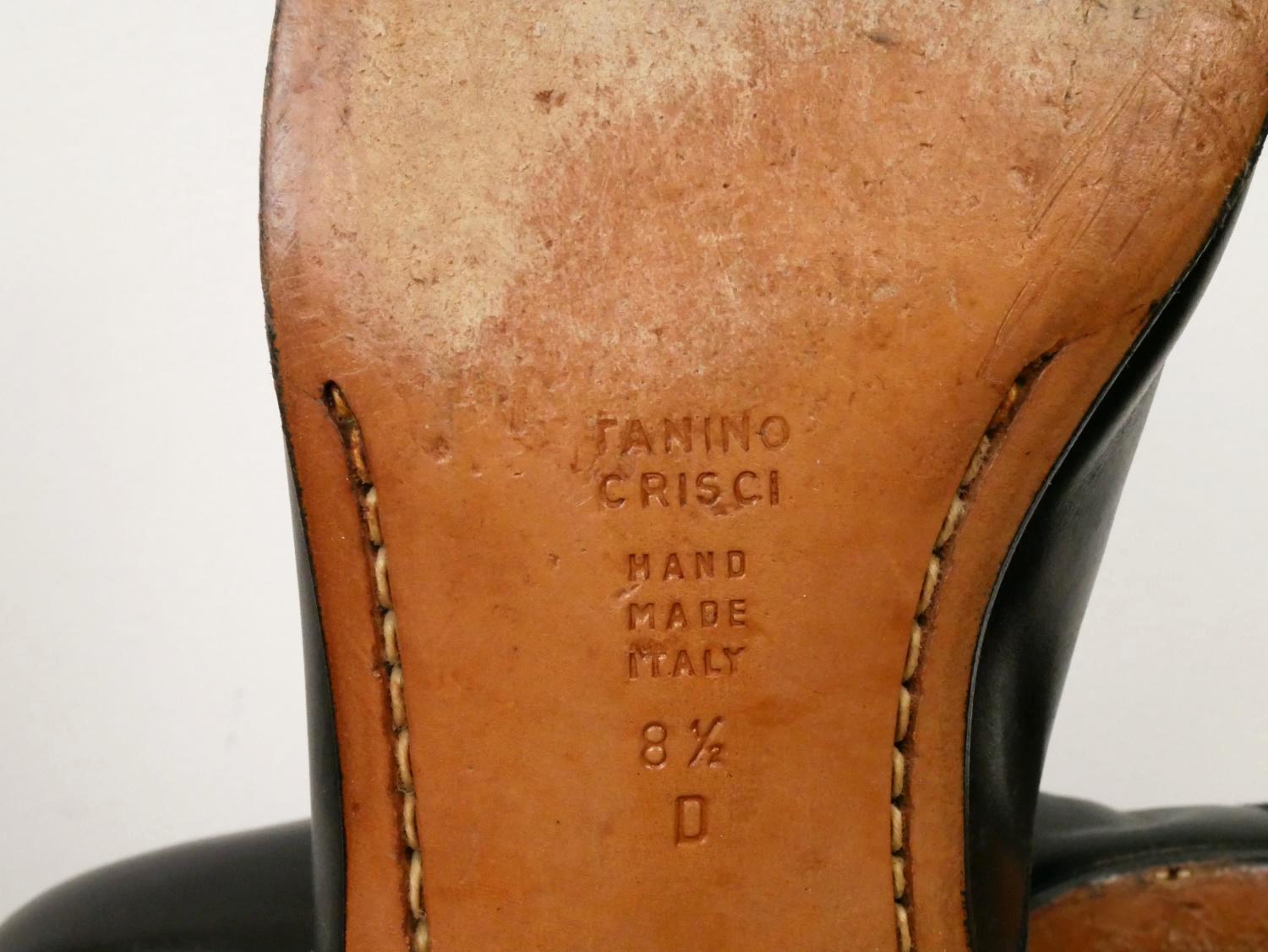 靴 TANINO CRISCI Tanino Crisci Black Leather Cap Toe Dress Shoes/made in Italy/8.5d