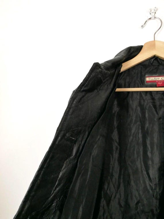 Women's Black Leather Patchwork Button down Jacke… - image 6