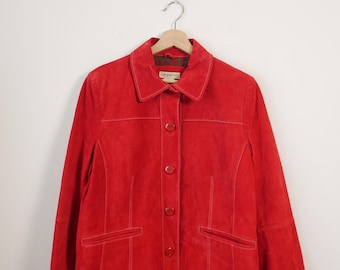 Vintage 1990s Womens Red Suede Button Front Jacket