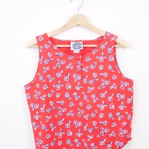Vintage Women's Red Floral Matching Two Piece Set/Co-Ords/Tank and Skirt/W26-32