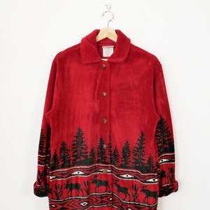 Chaqueta polar extragrande de alce rojo para mujer de Robert Kitchen Canadá, años 90 imagen 1